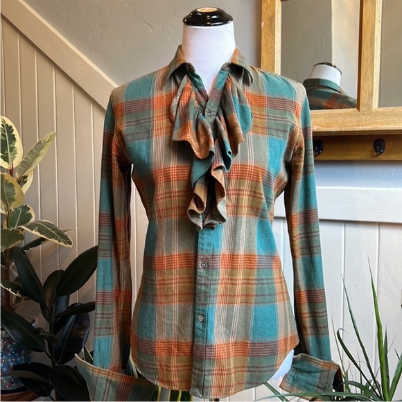 Ralph Lauren Gordon Plaid Ruffle Front Blouse - Picture 16 of 16